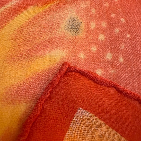 Vintage Sheer Floral Silk Scarf – Orange & Yellow Flowers - Picture 9 of 10